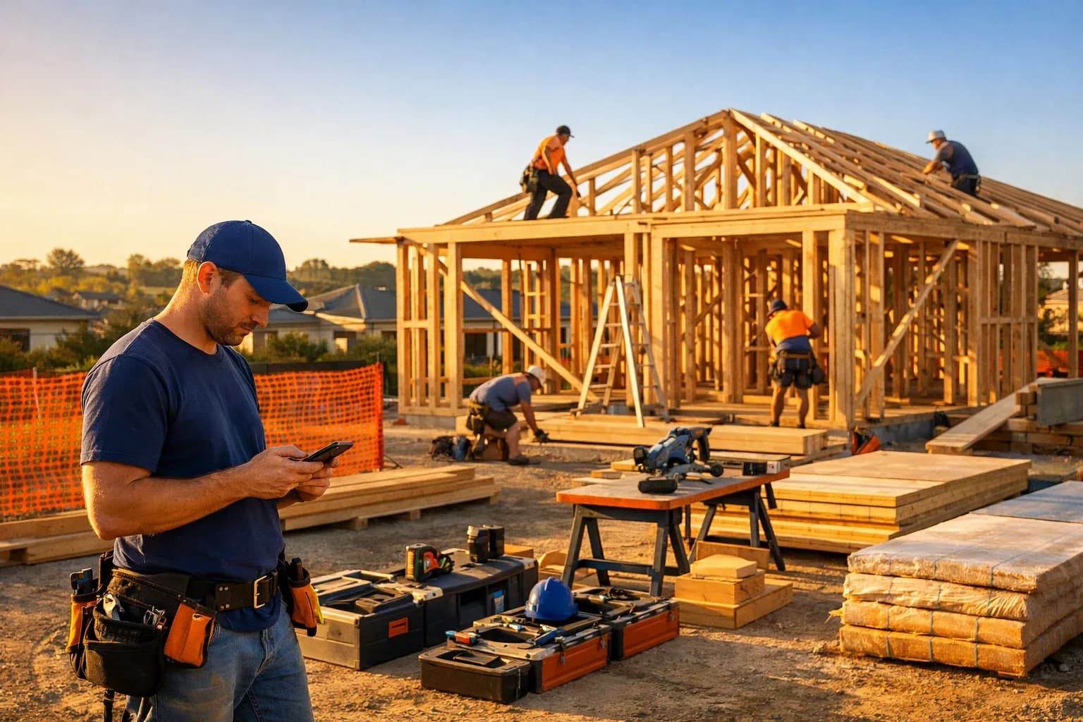ToolsMate job management board with kanban cards showing status and profit